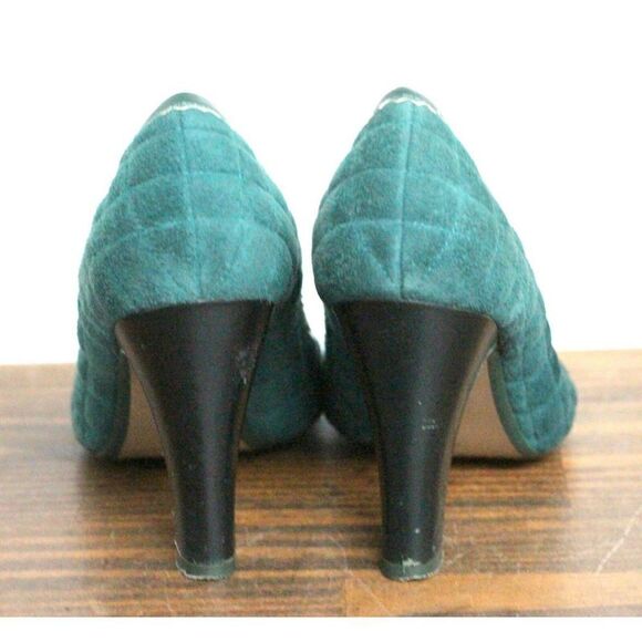 POETIC LICENCE QUILTED TEAL GREEN GENUINE LEATHER SUEDE HIGH HEEL PUMP SHOES 6M - Picture 10 of 13